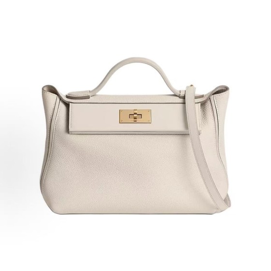 HERMES 24/24 29 Gold buckle detachable shoulder strap single-shoulder handbag, women\'s milkshake white